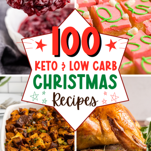 Collage of photos of 100 keto Christmas recipe for Facebook.