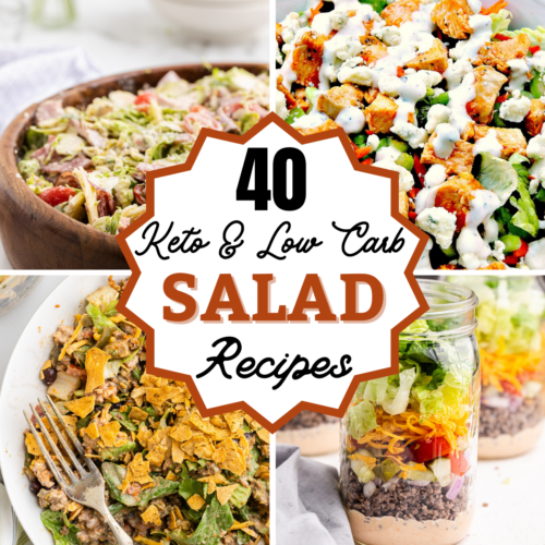 Photo collage with images of 4 keto salads in it.