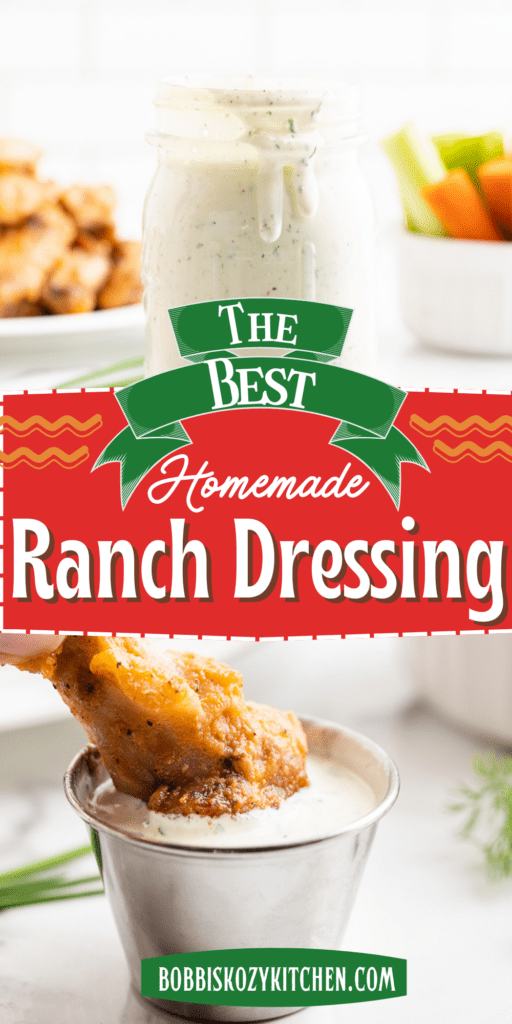 Pinterest graphic with images of homemade ranch dressing on it.