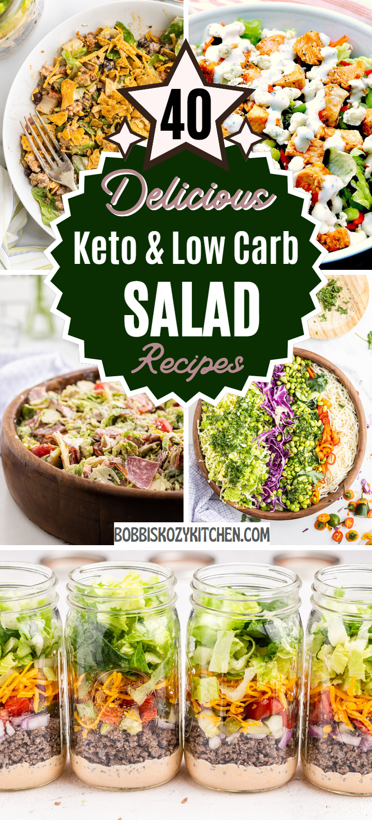 Pinterest graphic with images of keto salads on it.