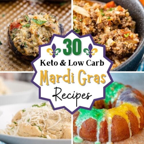 4 photo collage of images of keto Mardi Gras Recipes.