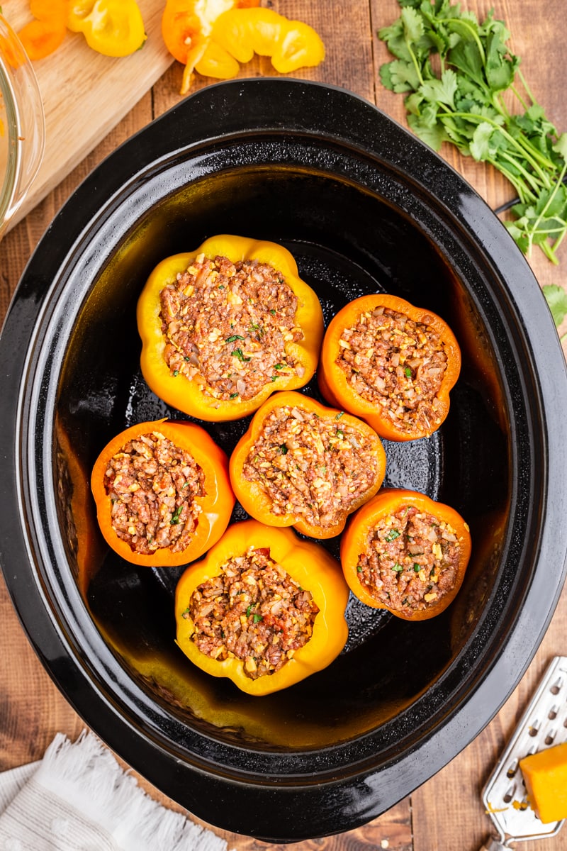Keto Mexican Stuffed Peppers in the slow cooker. Step 4.