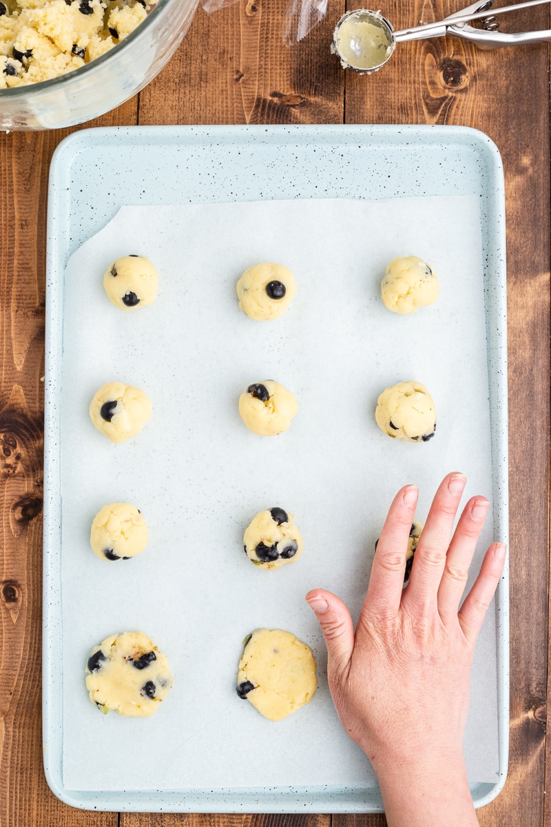 Press the cookie dough balls with the palm of your hand, step 8.