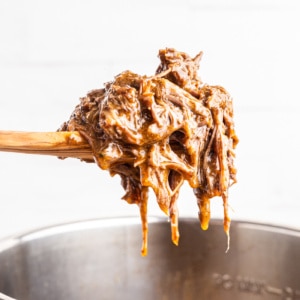 A spoon full of Keto Instant Pot Mexican Shredded Beef,