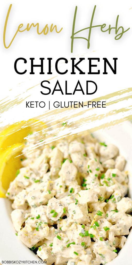 Pinterest graphic with the image of lemon herb chicken salad on it.