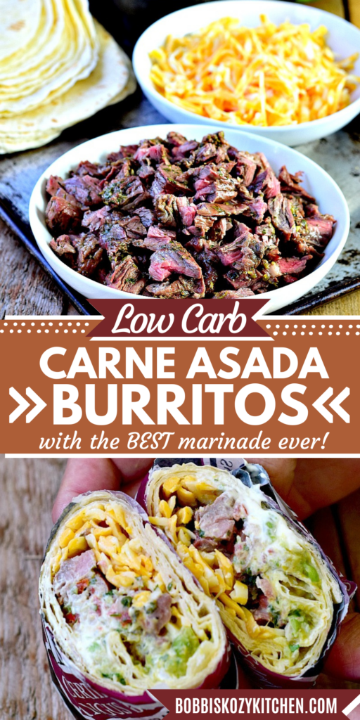 Pinterest graphic with images of a carne asada burrito bar on it.
