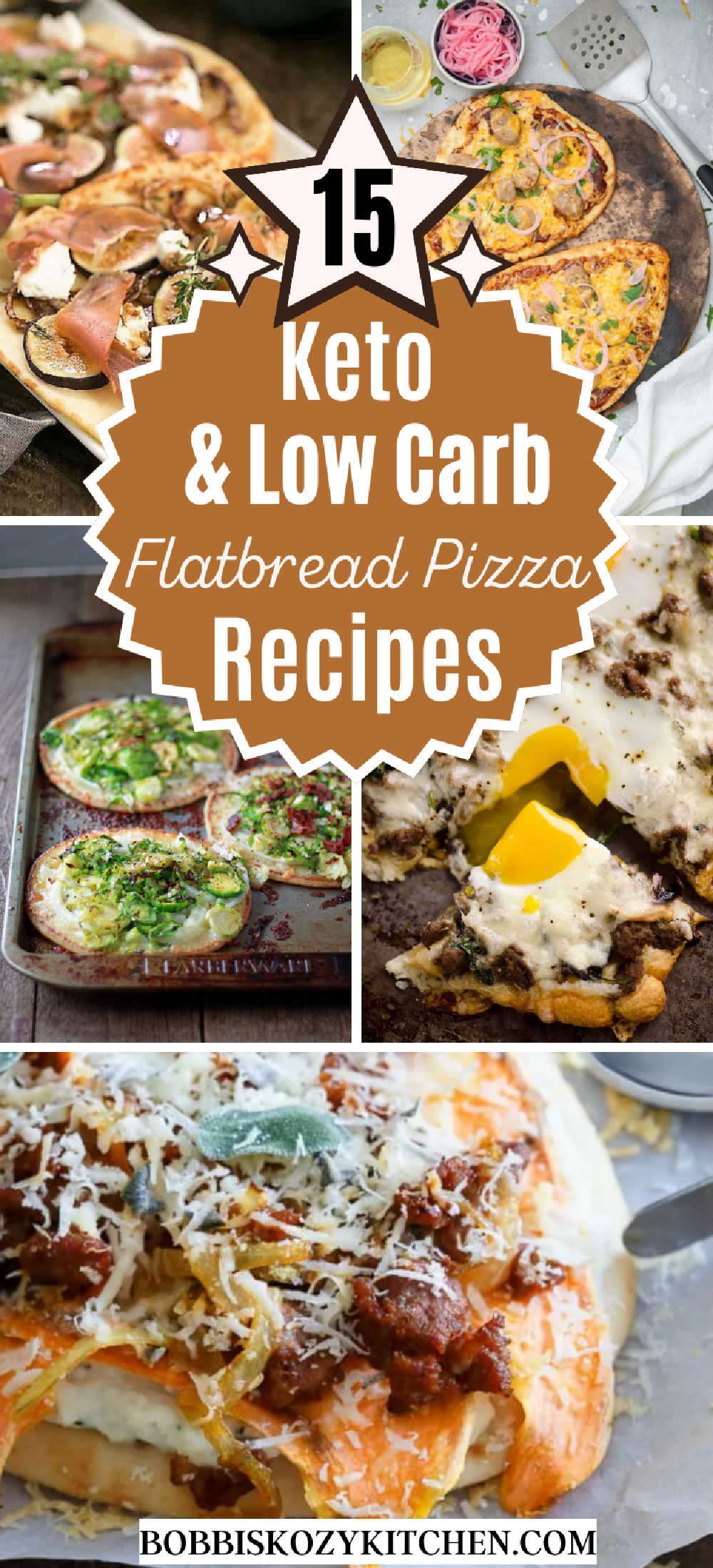 Pinterest graphic with a collage of flatbread pizza photos for 15 Fantastic Flatbread Recipes.