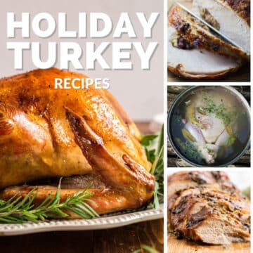Collage of four pictures of holiday turkey recipes.