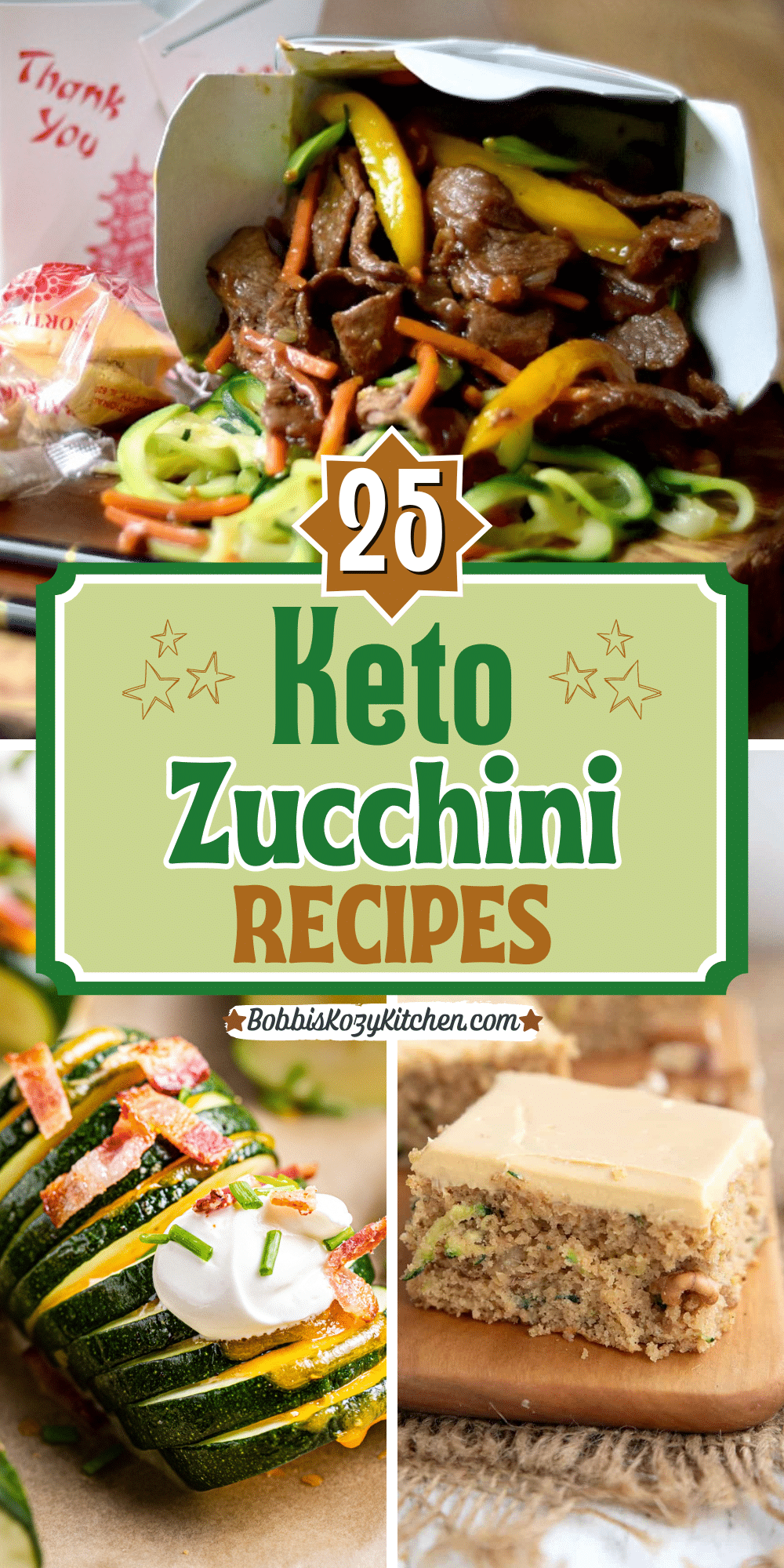 Pinterest pin with a collage of 3 photos of Keto Zucchini Recipes.